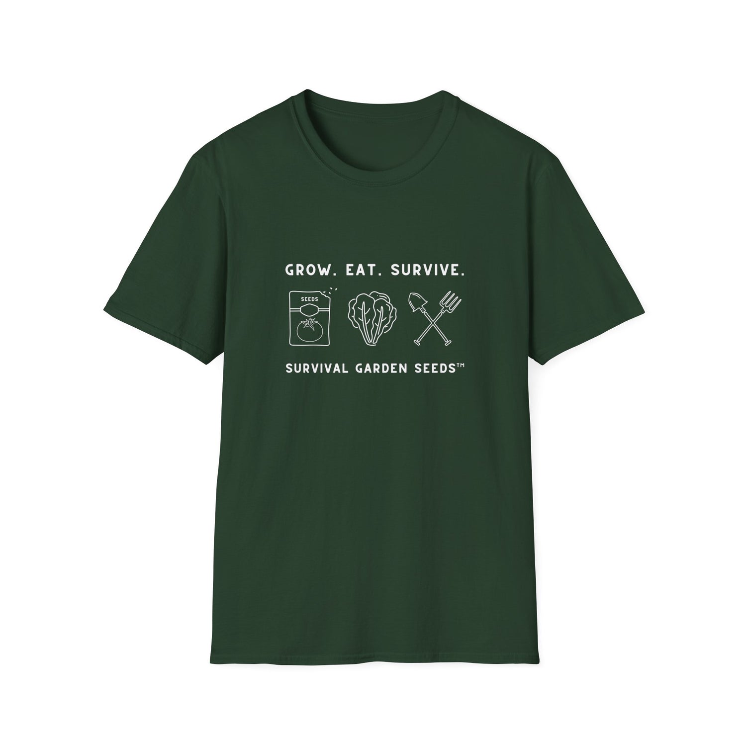 Unisex Tee - "Grow, Eat, Survive" (white design)