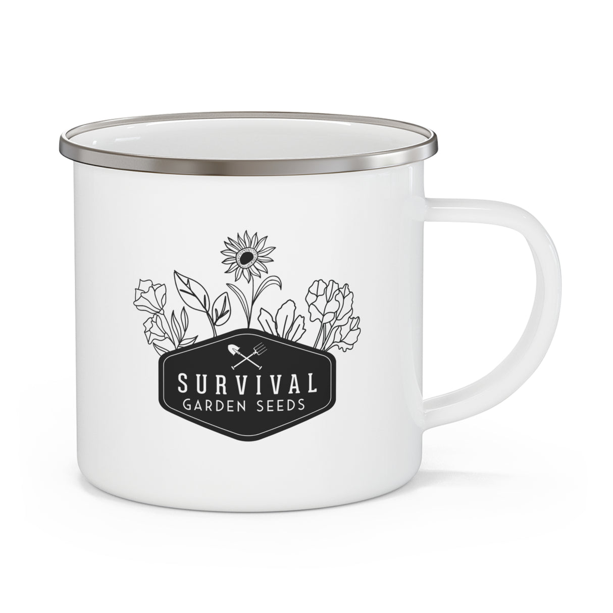 Enamel Camping Mug - Survival Garden Seeds Floral Logo