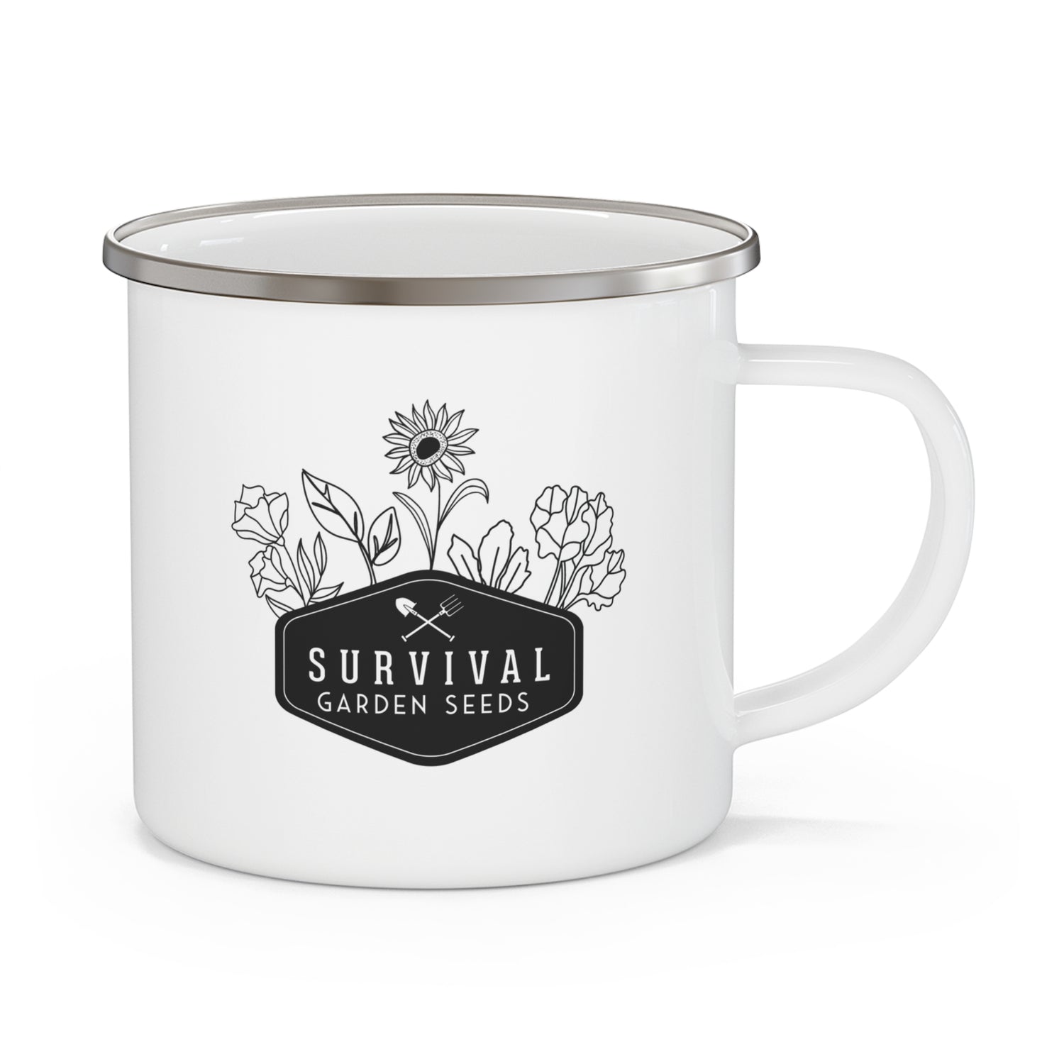 Enamel Camping Mug - Survival Garden Seeds Floral Logo