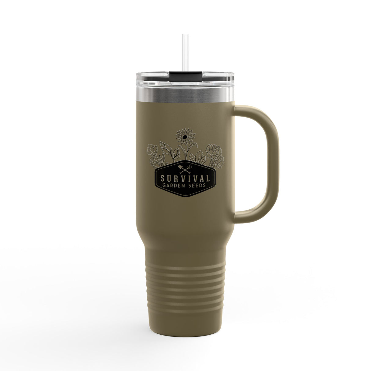 Insulated  40 oz Travel Mug - "Survival Garden Seeds Floral Logo"