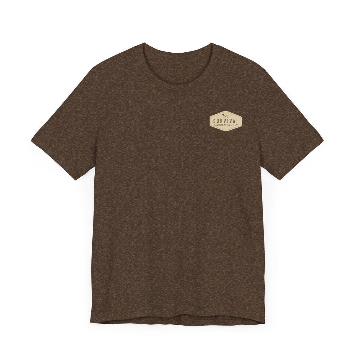 Get Back to Your Roots, Plant Native Tee - shirt front with Survival Garden Seeds logo - Heather Brown