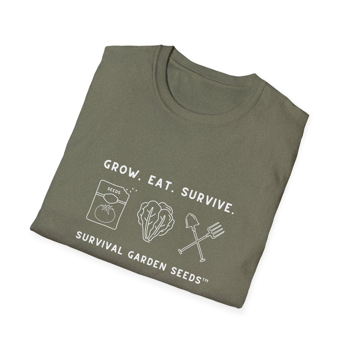Unisex Tee - "Grow, Eat, Survive" (white design)
