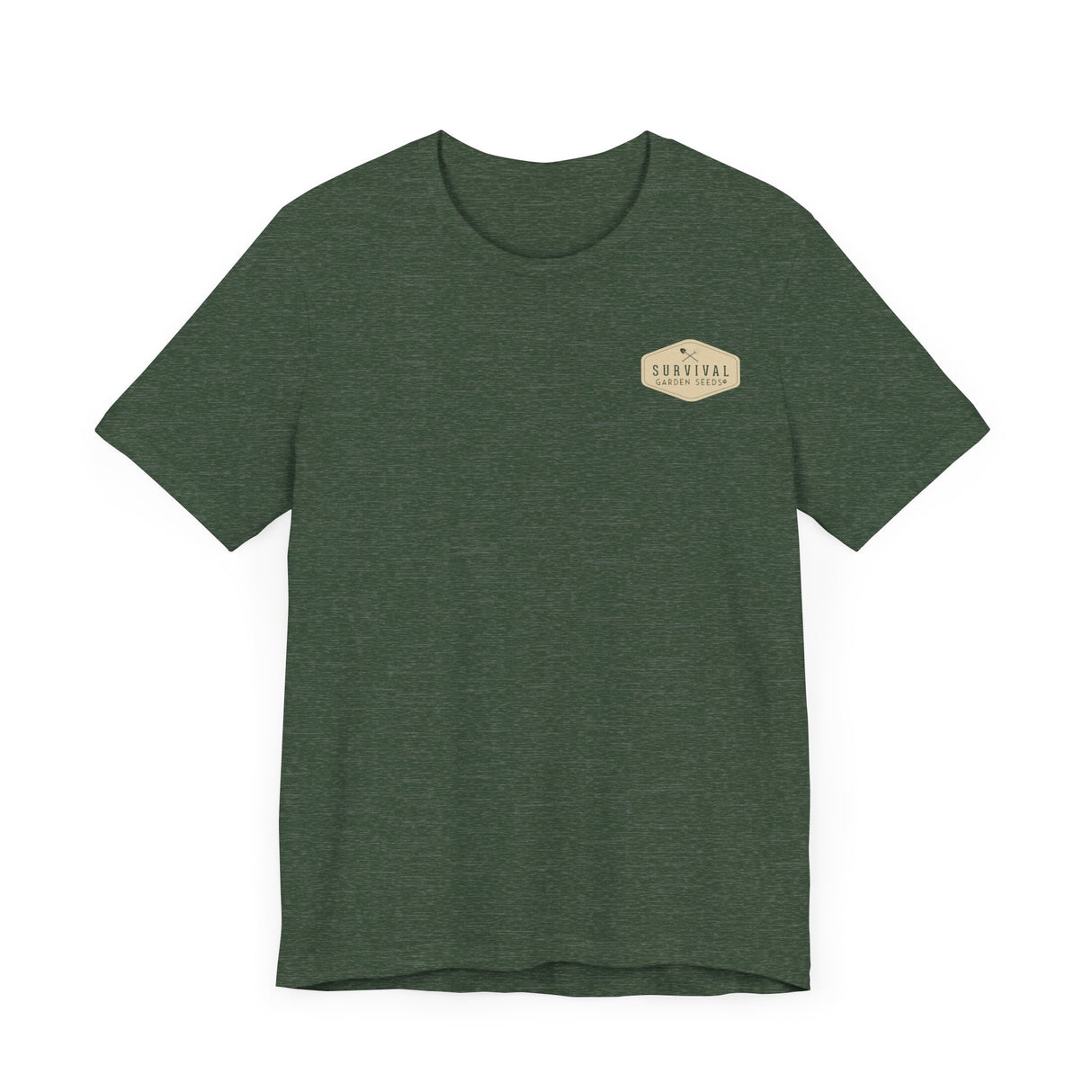 Get Back to Your Roots, Plant Native Tee - shirt front with Survival Garden Seeds logo - Heather Forest