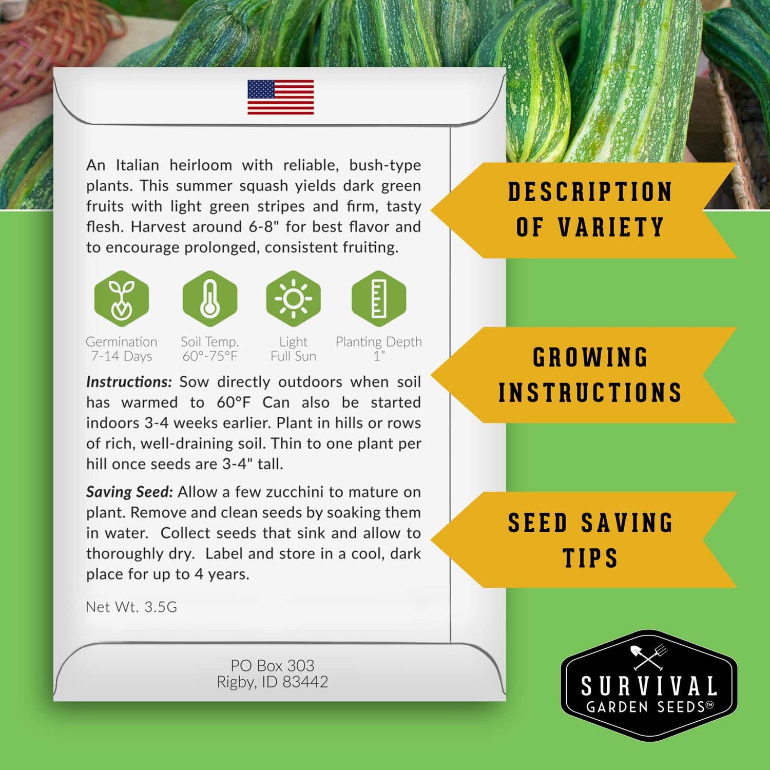 Cocozelle Zucchini seed planting instructions