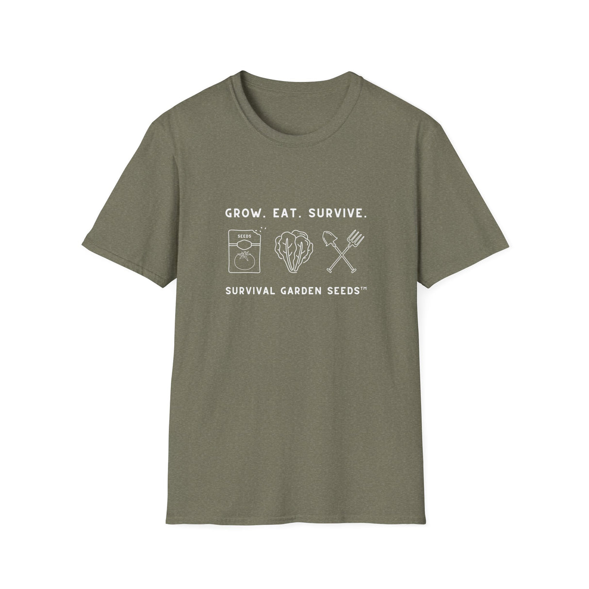 Unisex Tee - "Grow, Eat, Survive" (white design)