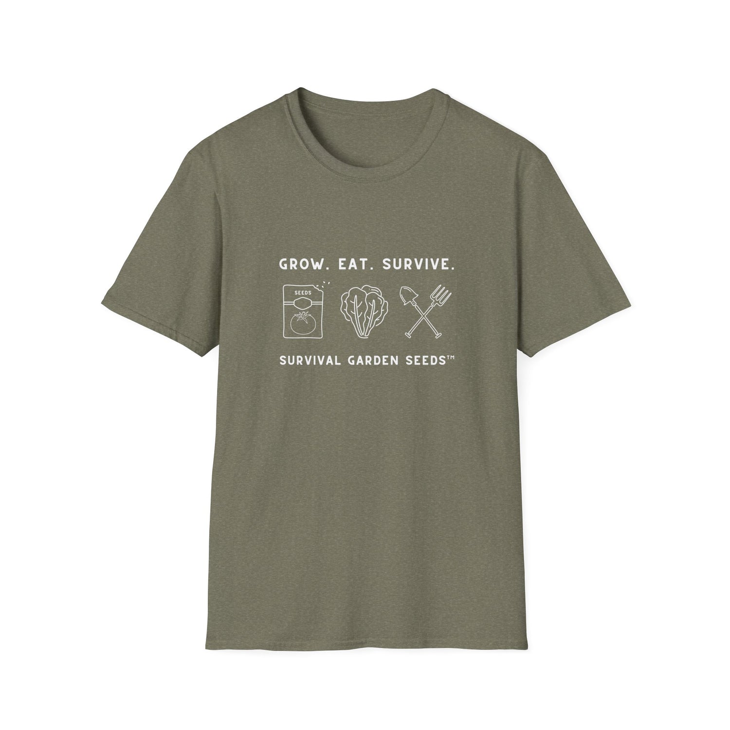 Unisex Tee - "Grow, Eat, Survive" (white design)