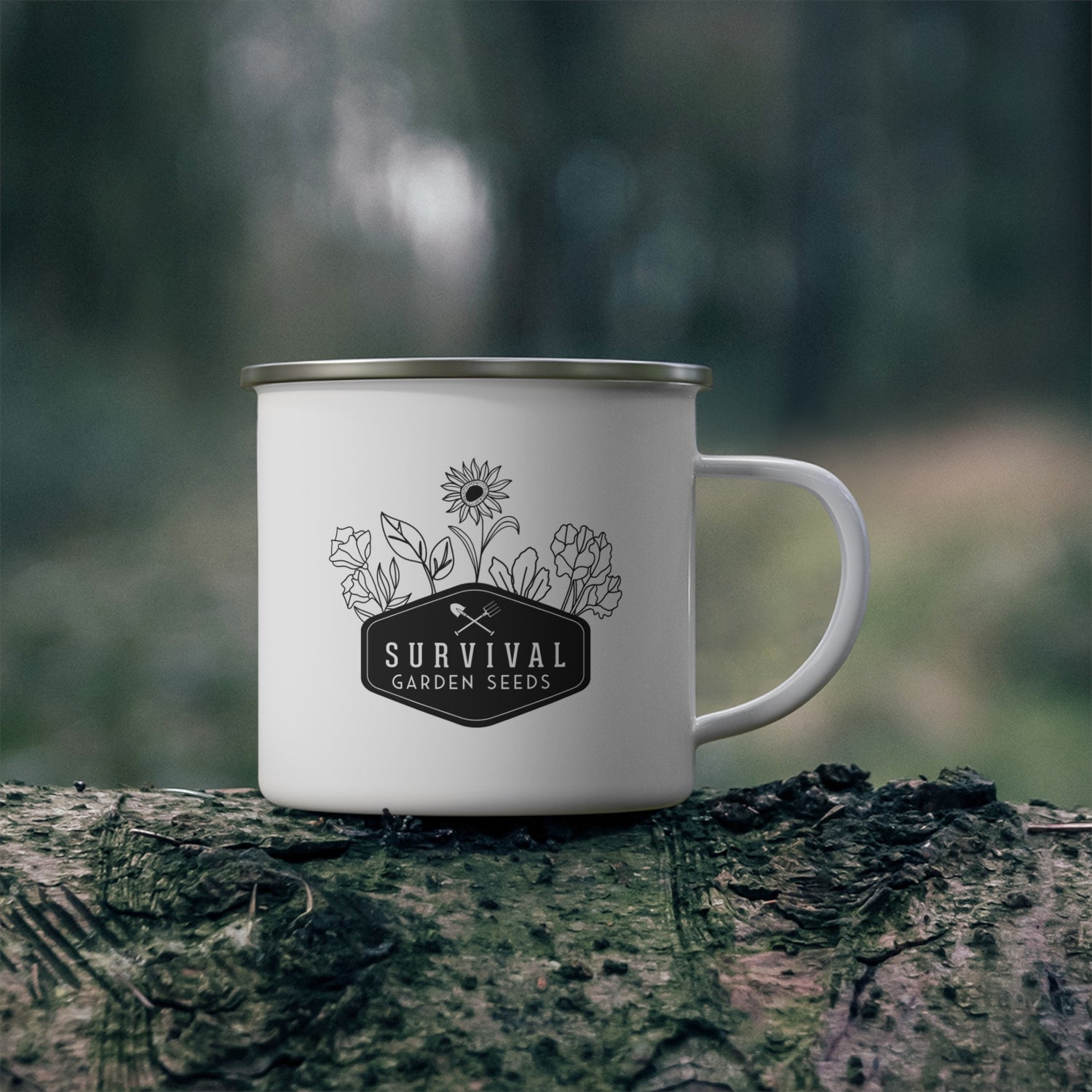 Enamel Camping Mug - Survival Garden Seeds Floral Logo