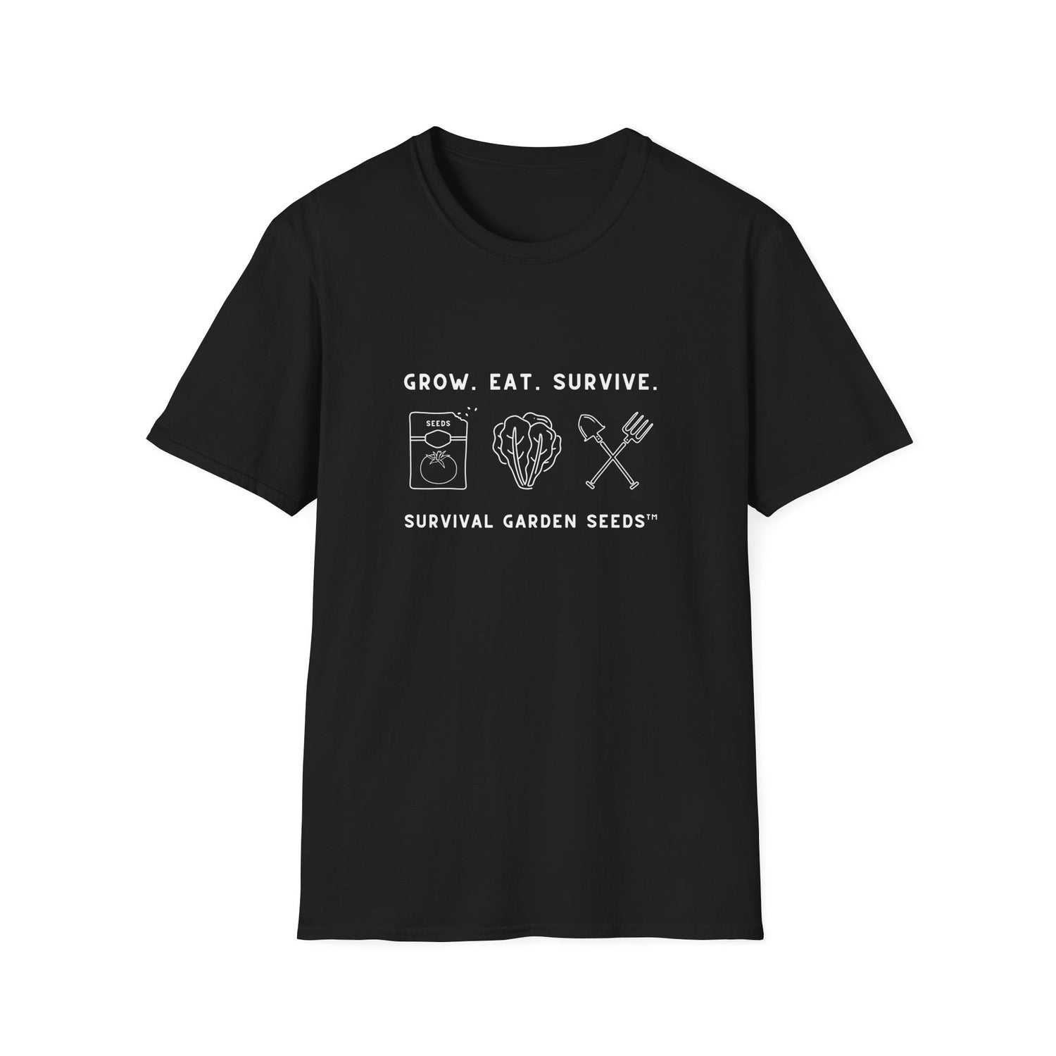 Unisex Tee - "Grow, Eat, Survive" (white design)
