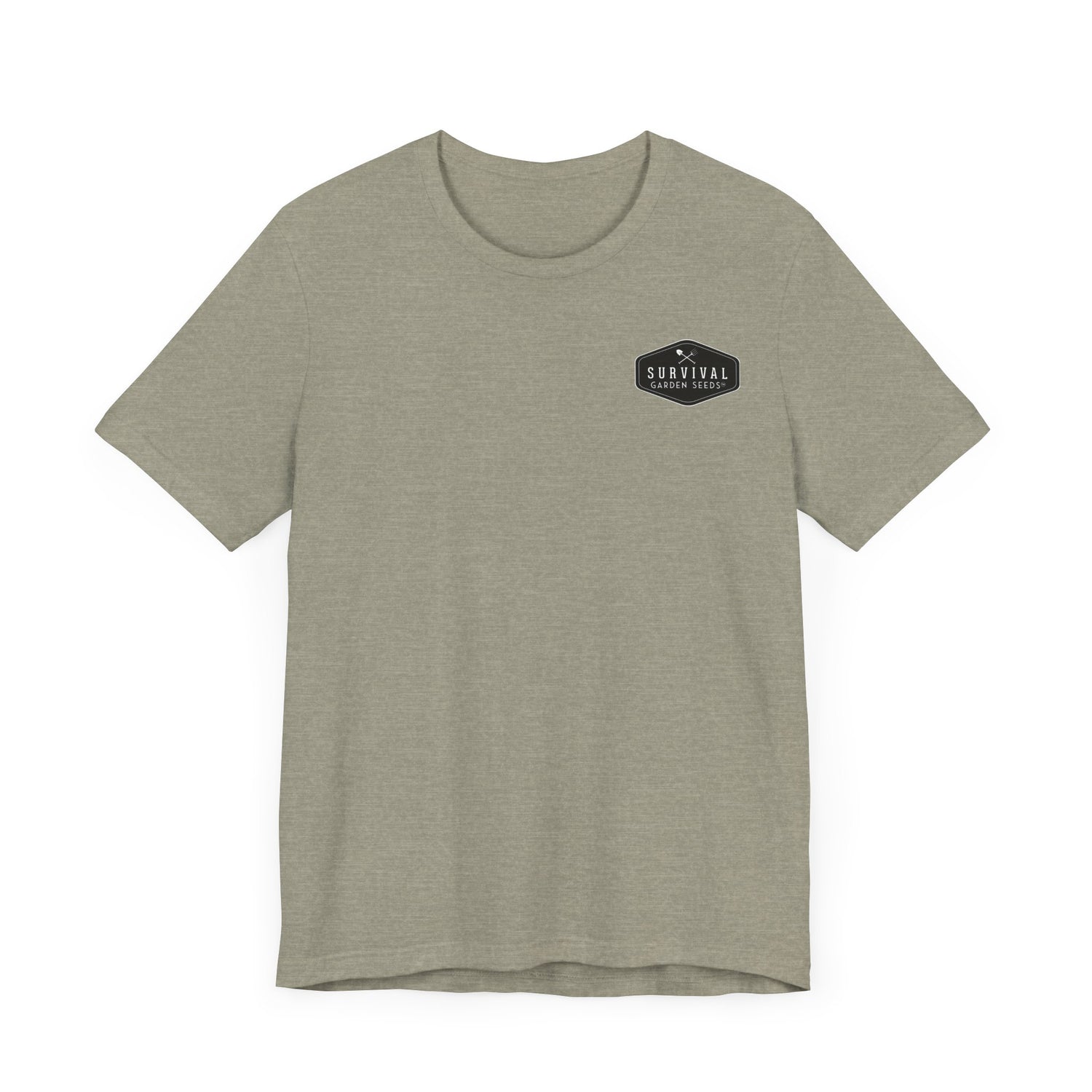 Get Back to Your Roots, Plant Native Tee - Shirt front with Survival Garden Seeds logo - Heather Stone