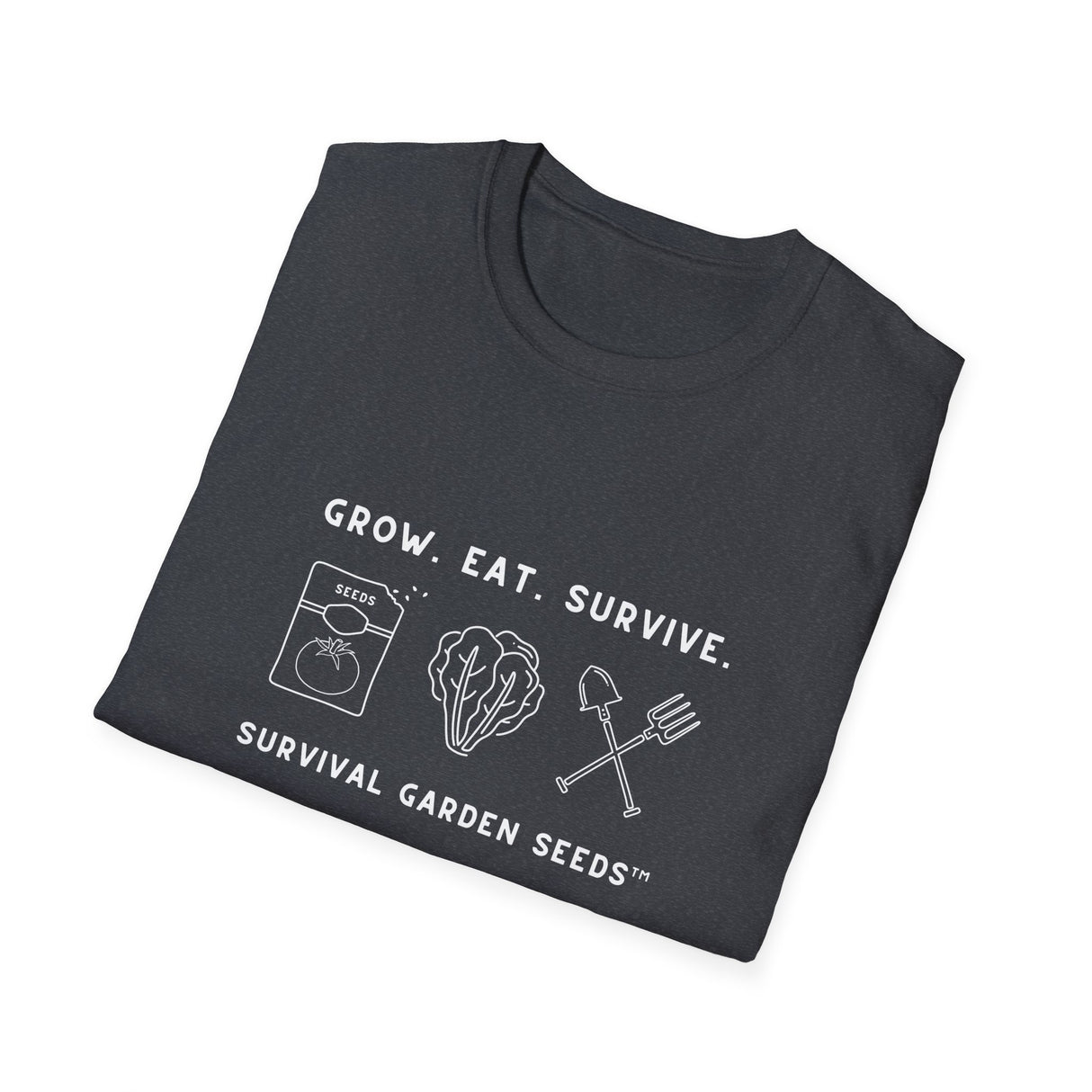 Unisex Tee - "Grow, Eat, Survive" (white design)
