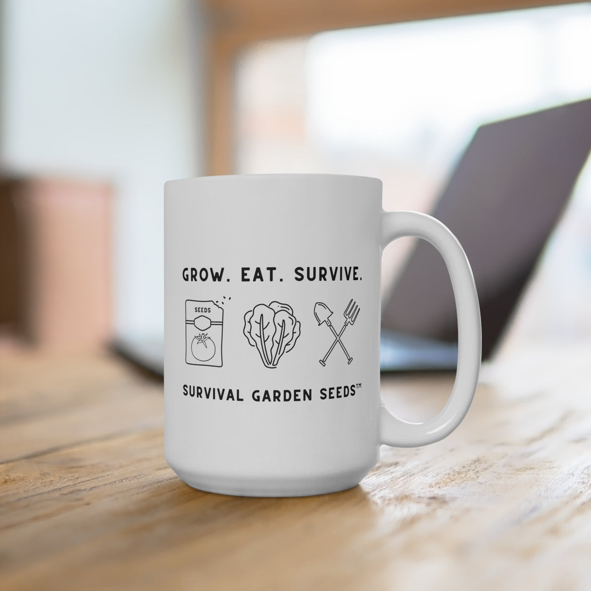 15 oz. Ceramic Mug - "Grow, Eat, Survive"