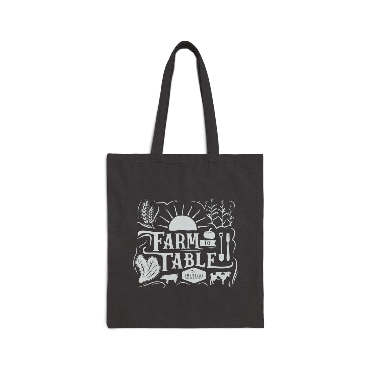 Black Cotton Canvas Tote Bag - "Farm to Table"