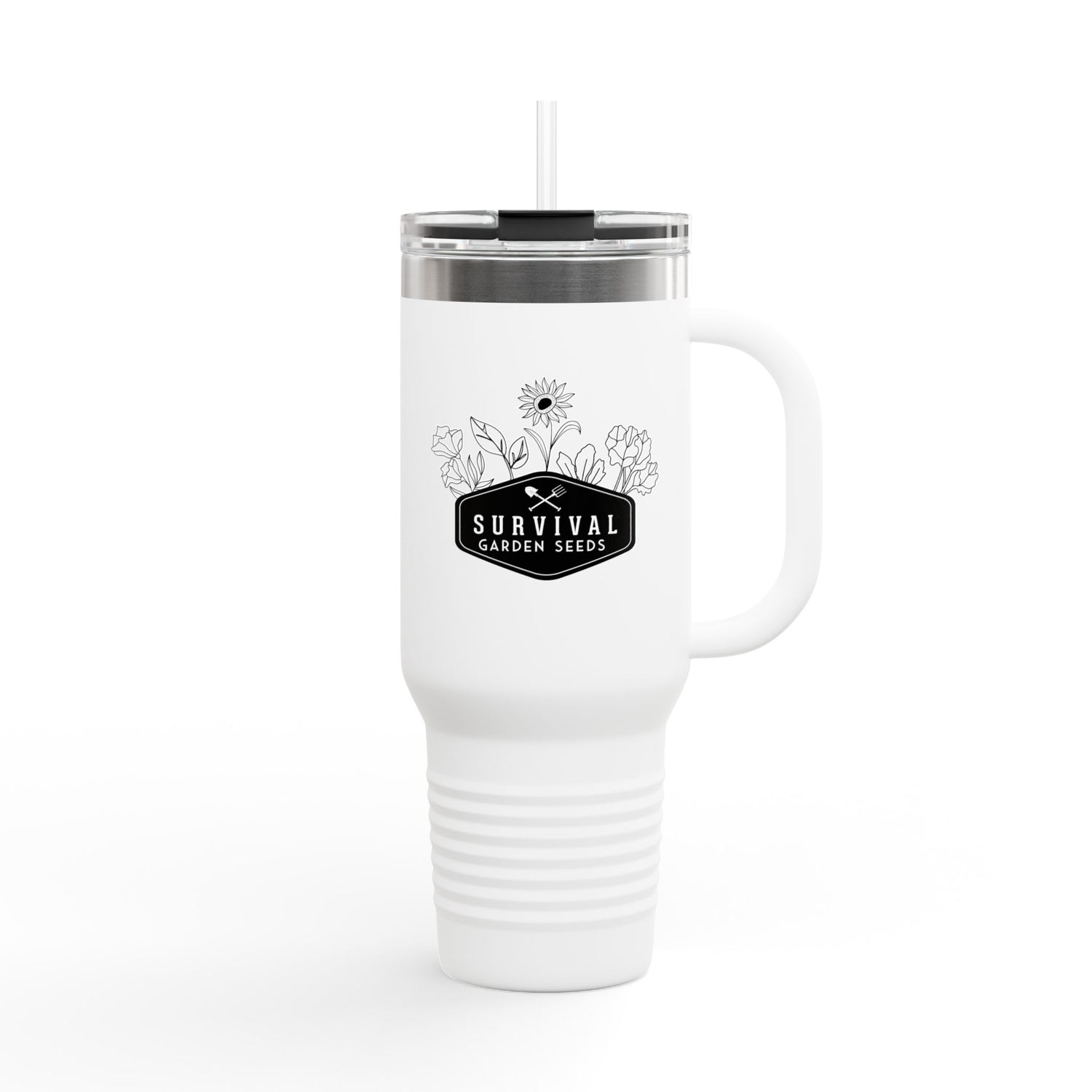 Insulated  40 oz Travel Mug - "Survival Garden Seeds Floral Logo"