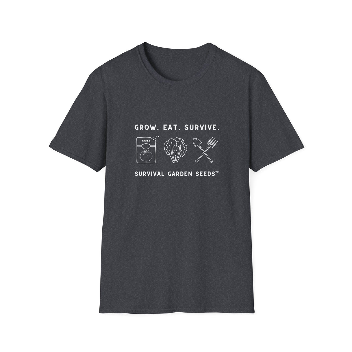 Unisex Tee - "Grow, Eat, Survive" (white design)