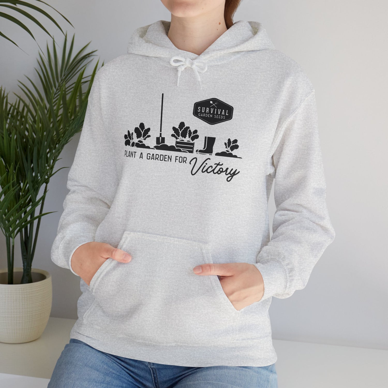 Grow a Garden for Victory Unisex Hoodie on female model - Ash