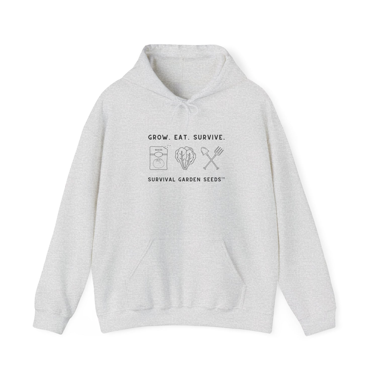Grow, Eat, Survive Unisex Hoodie - front - Ash