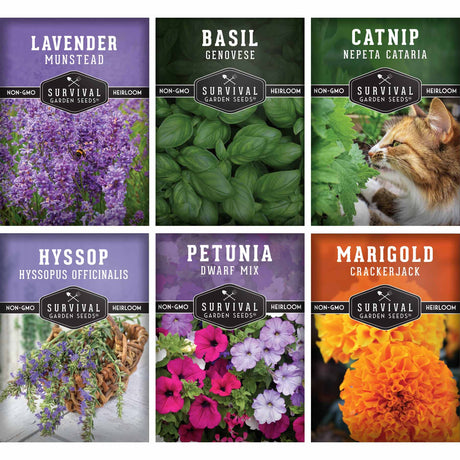 Pest Defense Seed Collection - 6 packets of heirloom herb and flower seeds.