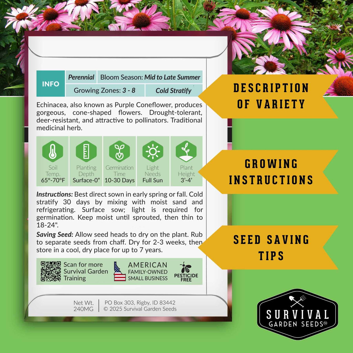 back of seed packet with growing and seed saving instructions