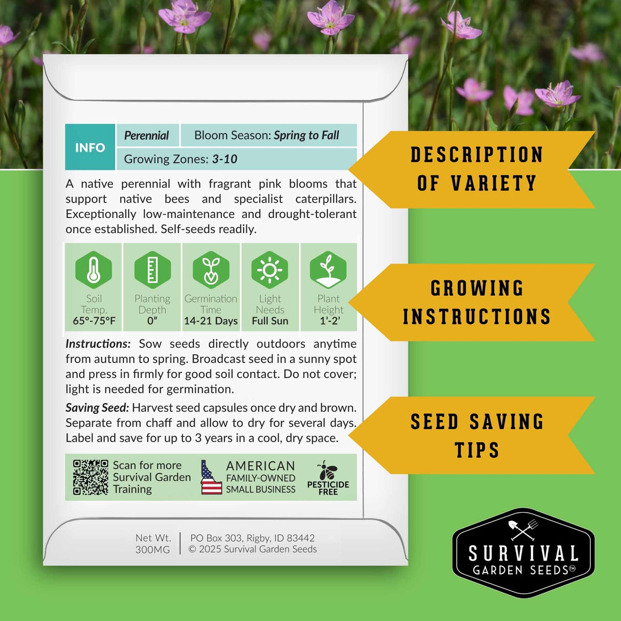 Back of seed packet with growing and seed saving instructions