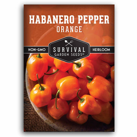 Habanero Pepper Orange seed packet withSurvival Garden Seeds branding