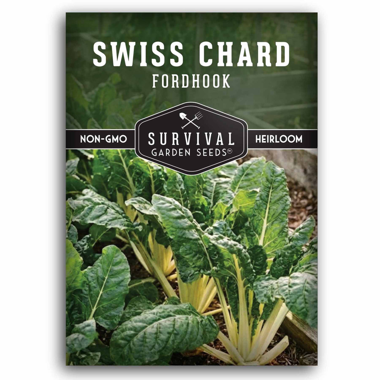 Seed packet for Swiss Chard with Survival Garden Seeds branding