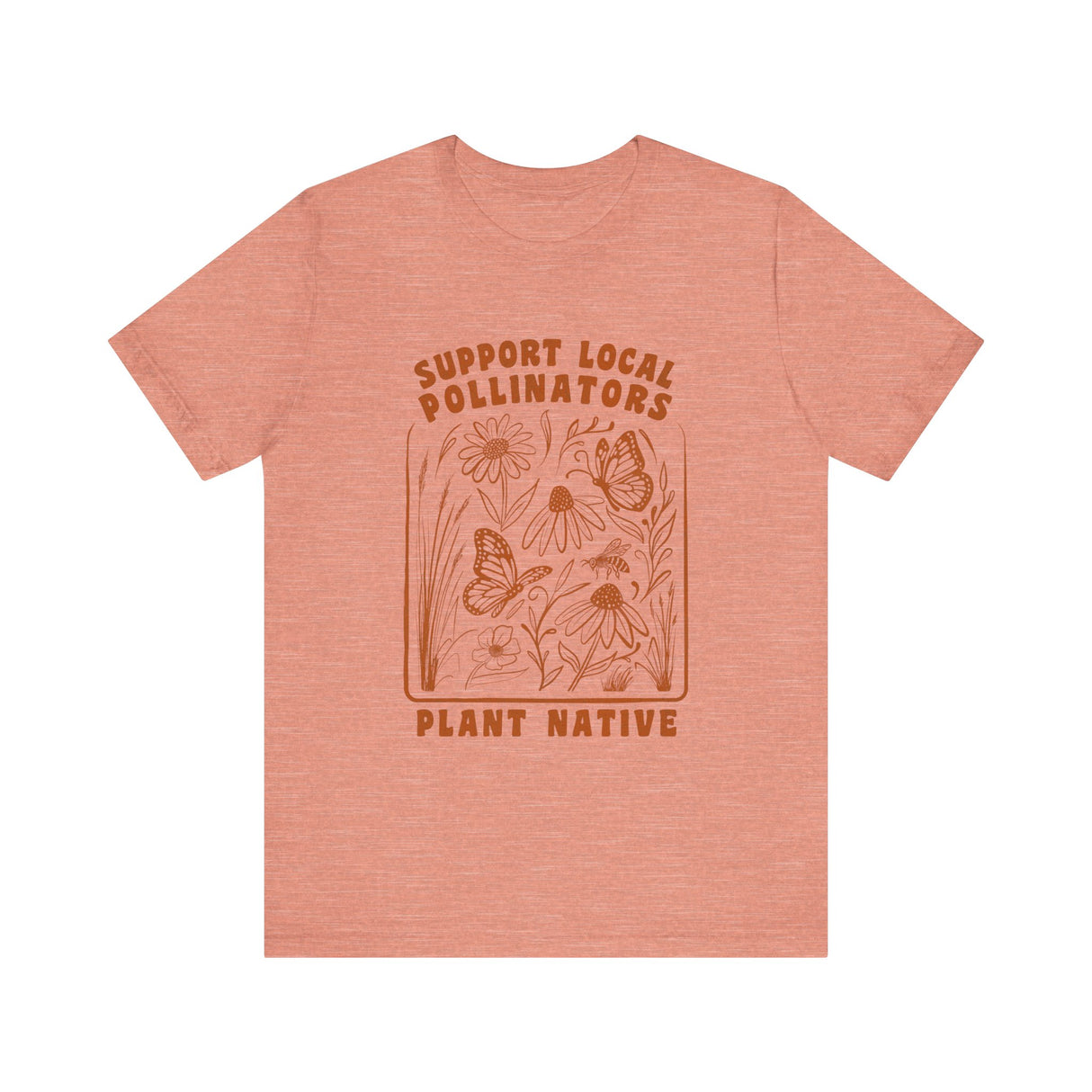 Support Local Pollinators Tee Shirt Back - Heather Sunset