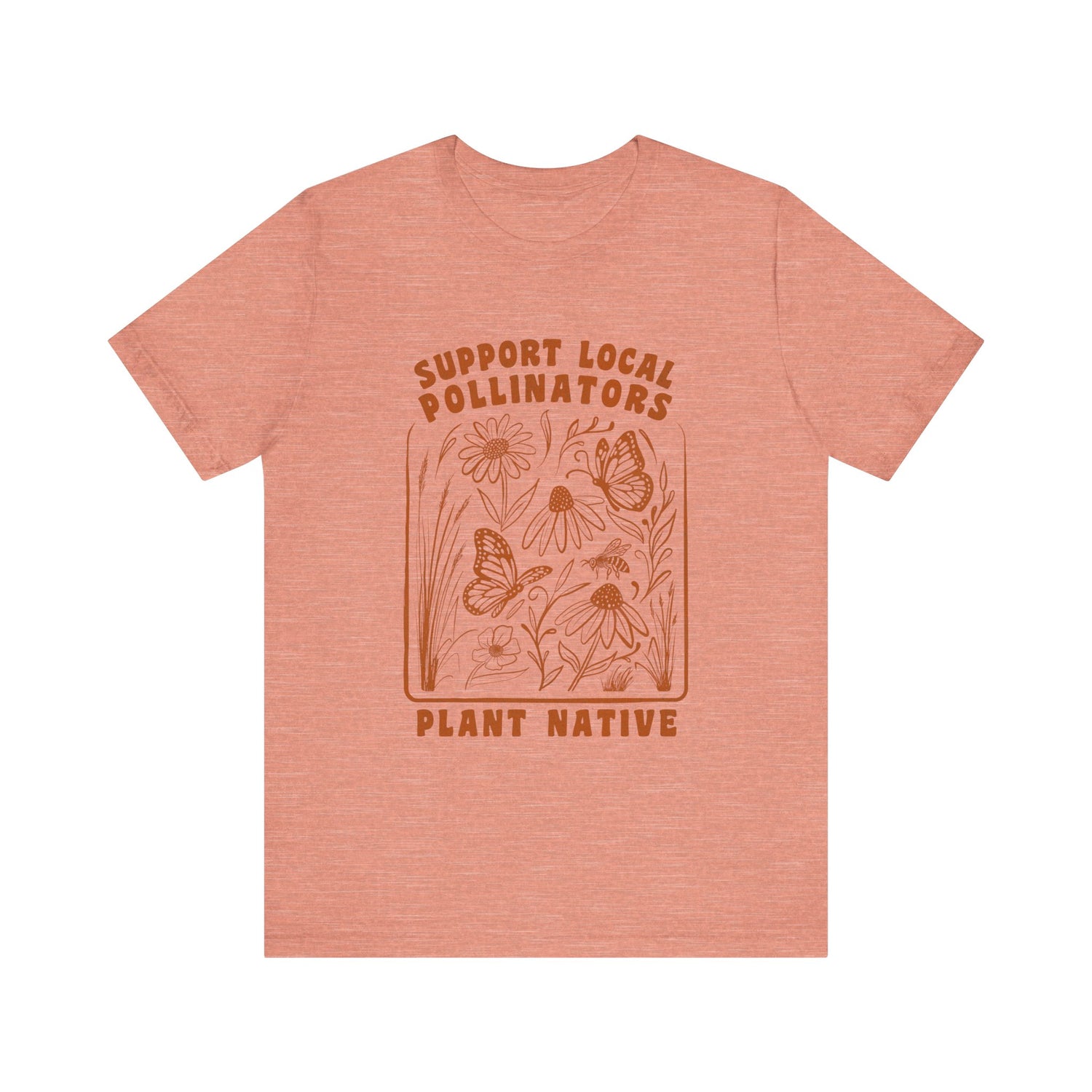 Support Local Pollinators Tee Shirt Back - Heather Sunset