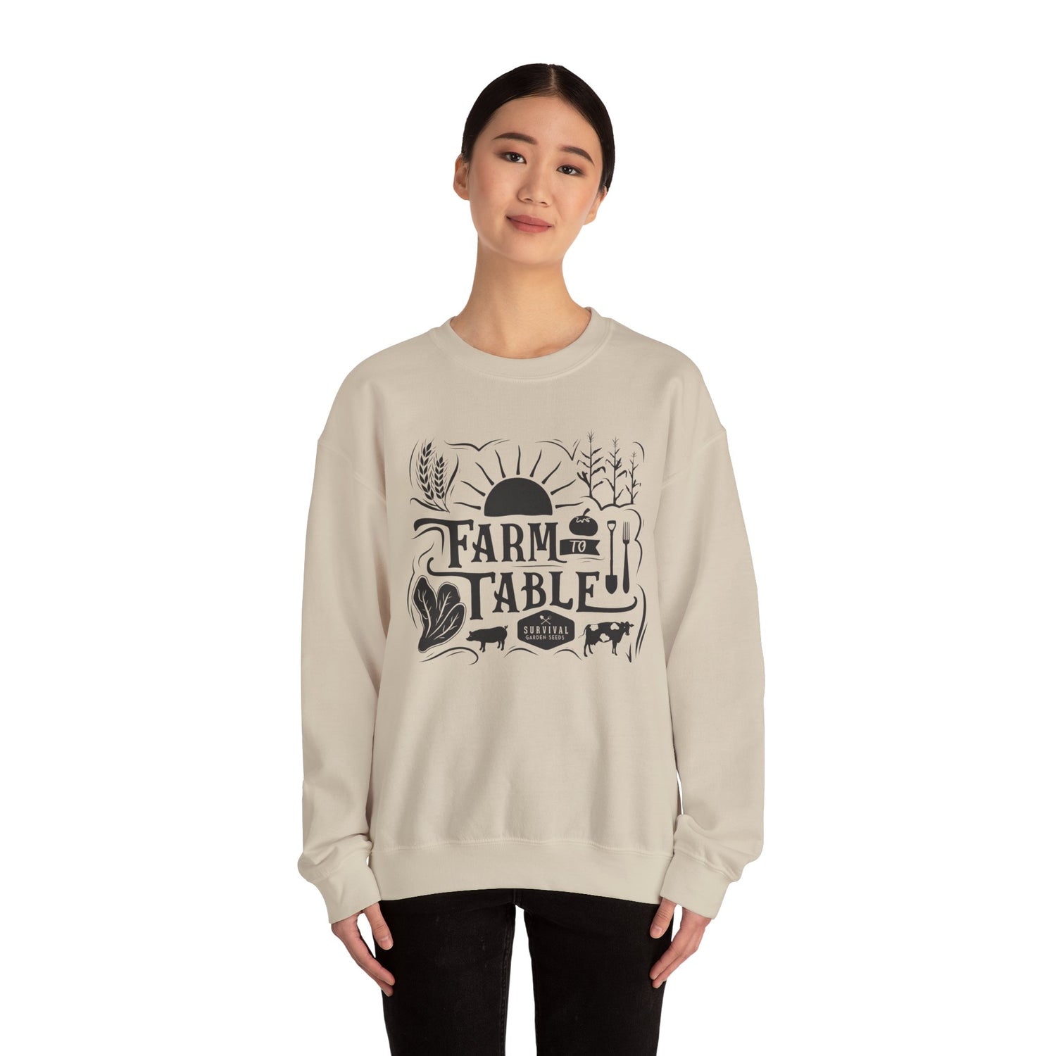 Unisex Sweatshirt - Farm to Table - on model - Sand