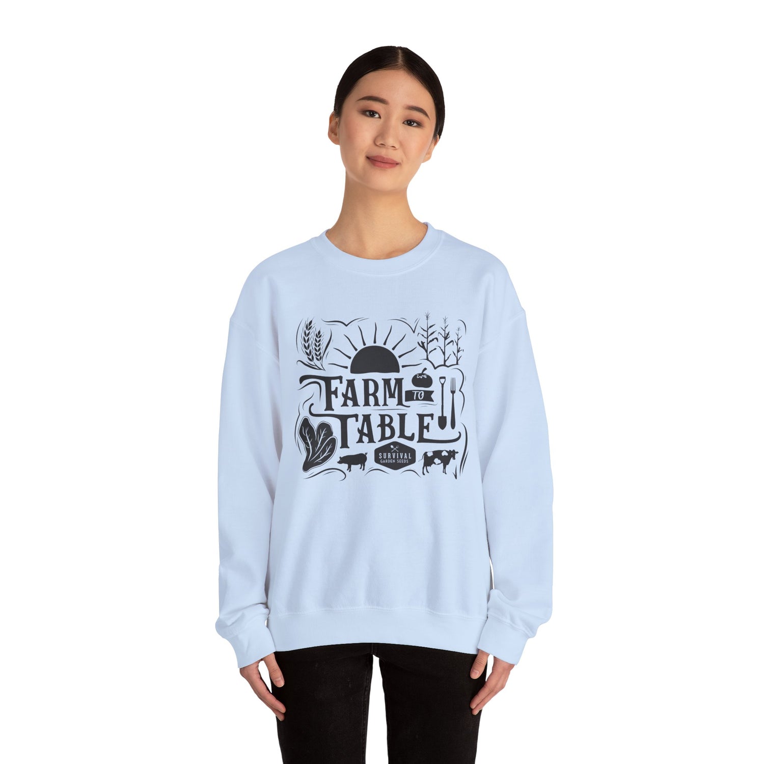 Unisex Sweatshirt - Farm to Table - on model - Light Blue