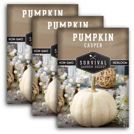 Casper Pumpkin Seeds – Heirloom Non-GMO White Pumpkins for Fall Décor, Carving & Baking