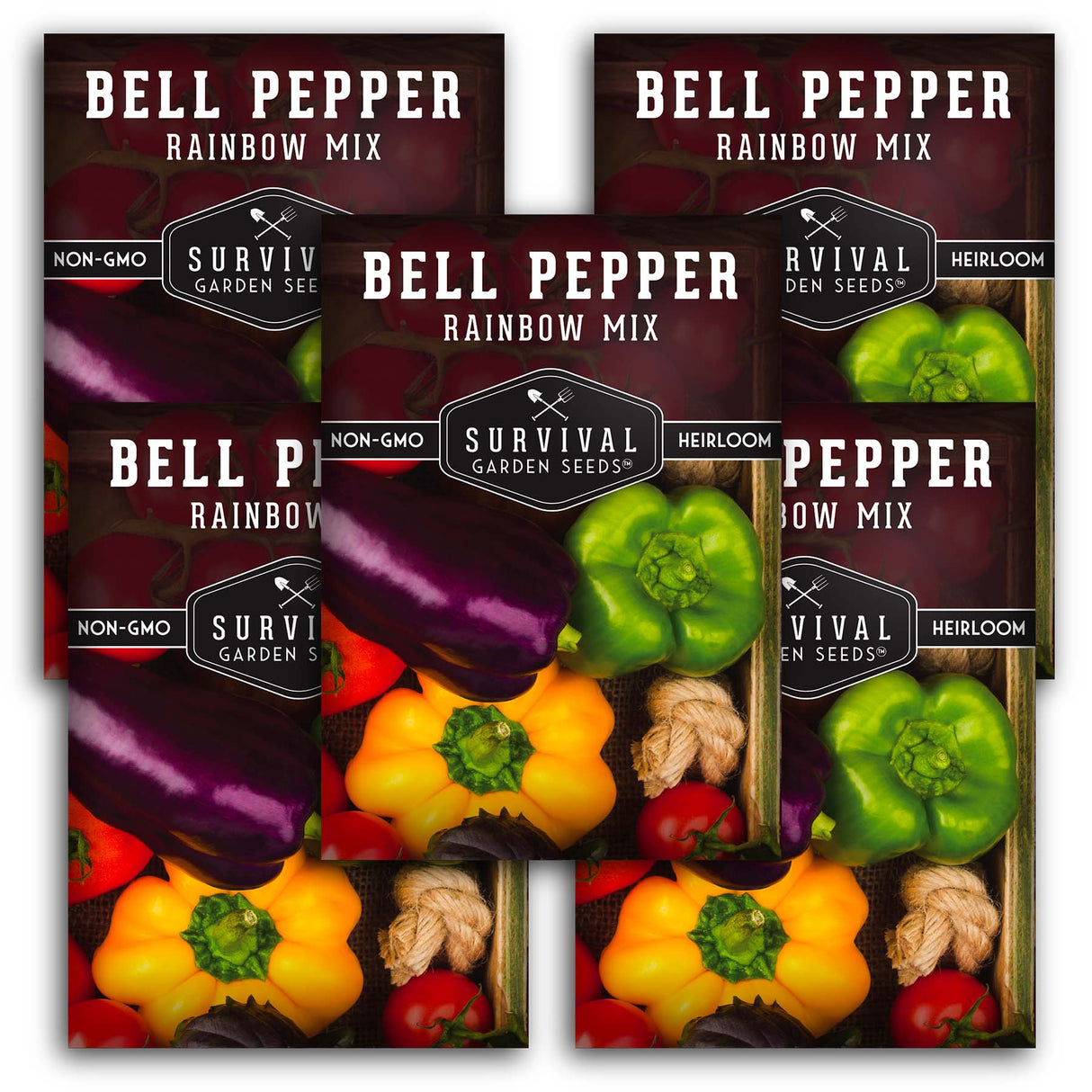 Rainbow Mix Bell Pepper Seeds – Heirloom Non-GMO Sweet Peppers in Red, Orange, Yellow, Purple & Green