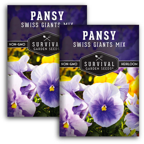Swiss Giants Pansy Mix Seeds – Heirloom Edible Flowers in Vibrant Blue, Purple, Yellow, Orange & Burgundy