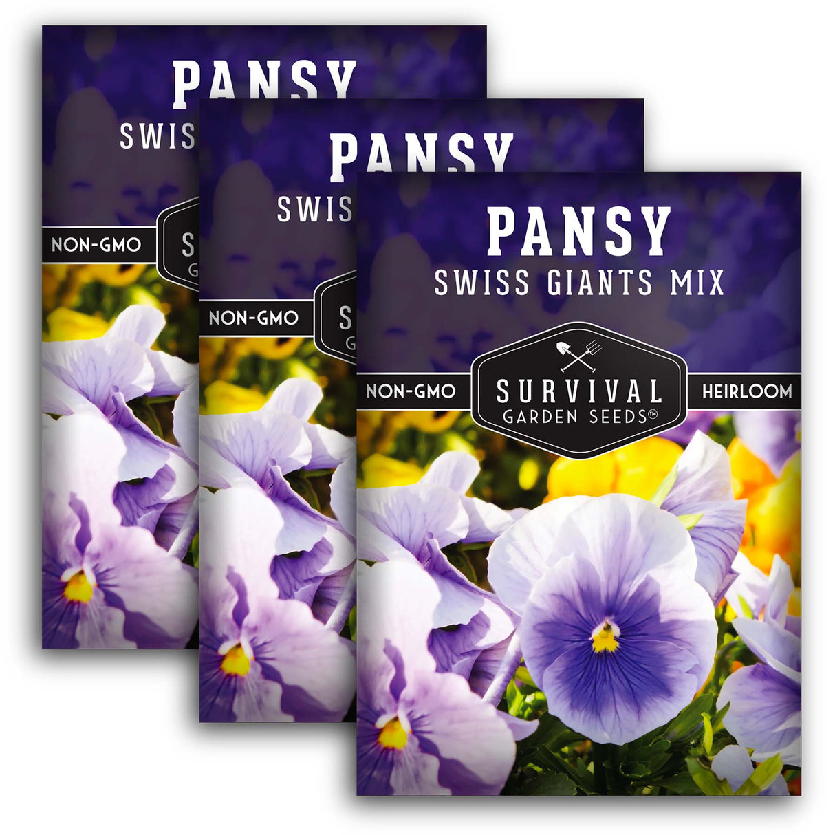 Swiss Giants Pansy Mix Seeds – Heirloom Edible Flowers in Vibrant Blue, Purple, Yellow, Orange & Burgundy