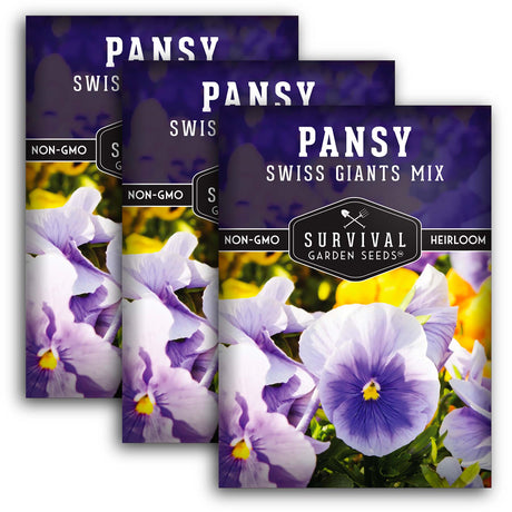 Swiss Giants Pansy Mix Seeds – Heirloom Edible Flowers in Vibrant Blue, Purple, Yellow, Orange & Burgundy