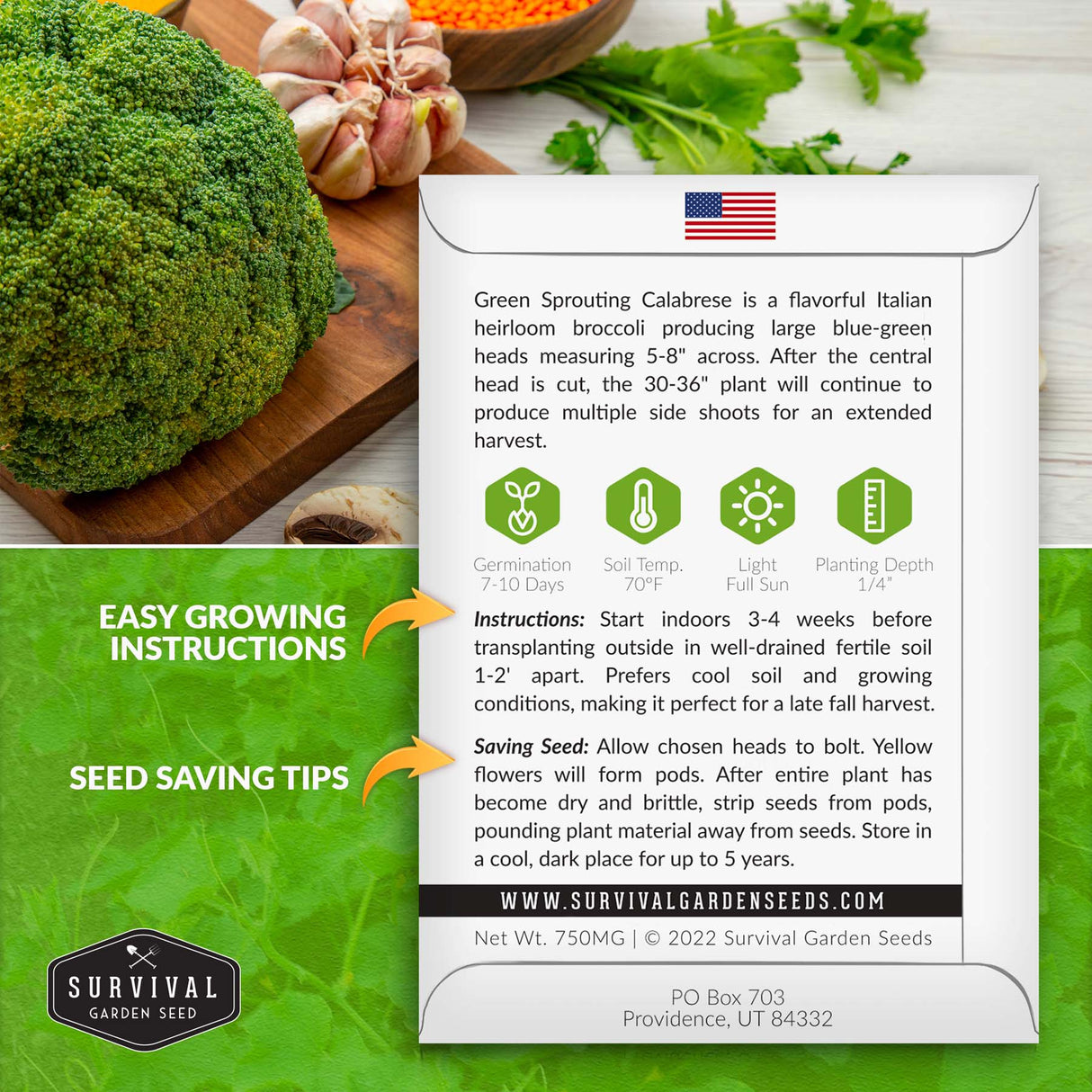 Green Sprouting Calabrese Broccoli seed planting instructions