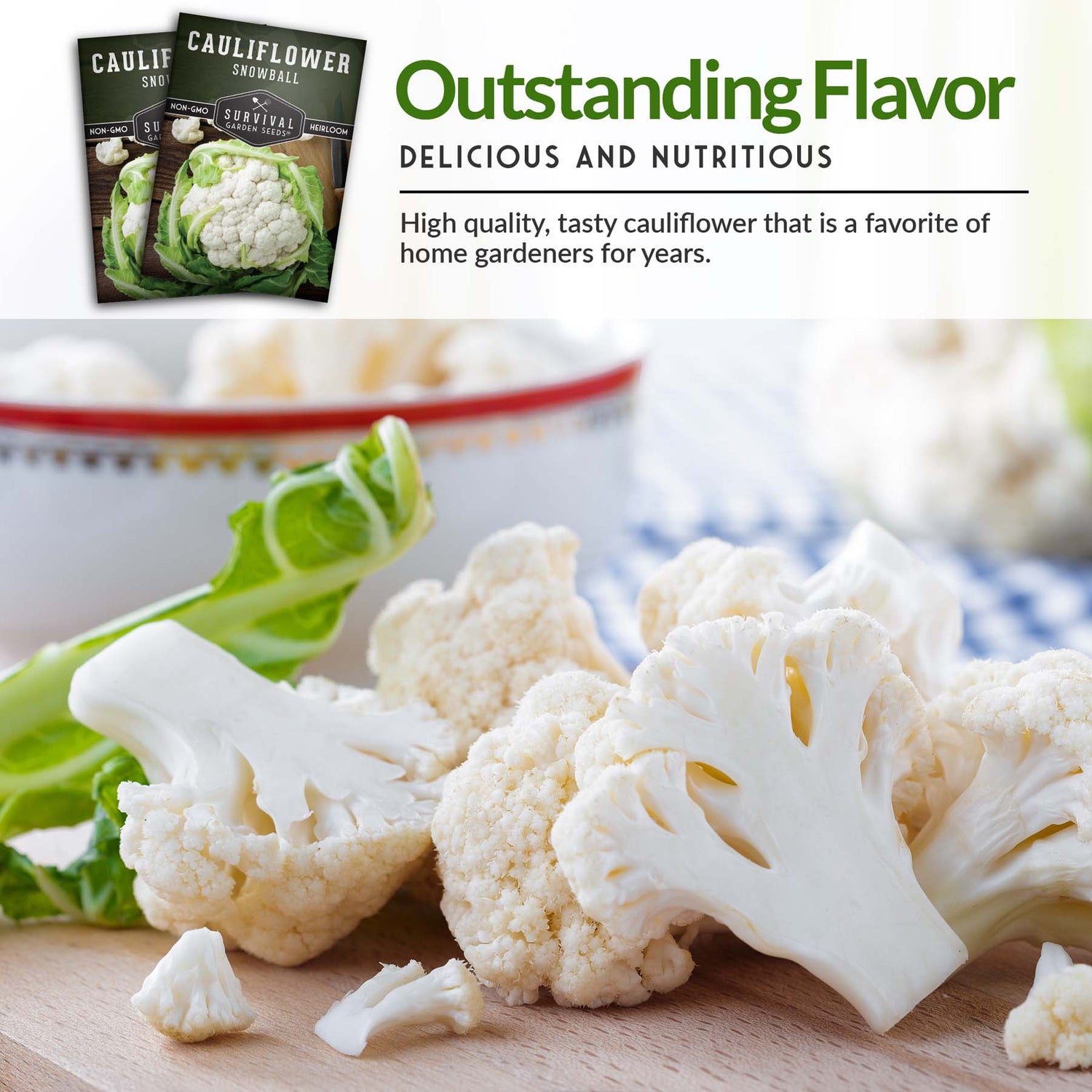 Snowball Cauliflower Seeds – Early-Maturing Heirloom with Large White Heads & Excellent Flavor