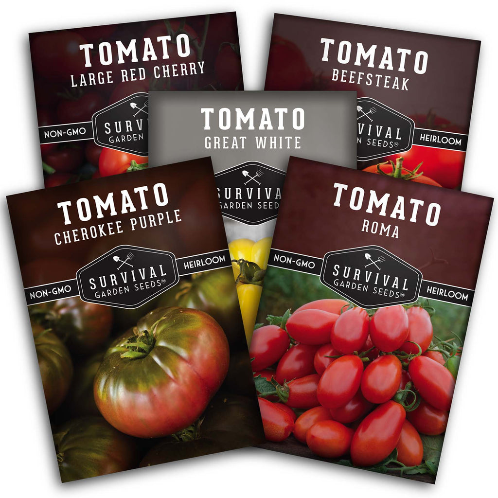 Five Tomato Collection - Cherokee Purple, Roma, Large Red Cherry, Great White, & Beefsteak