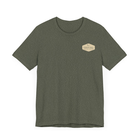 Get Back to Your Roots, Plant Native Tee - shirt front with Survival Garden Seeds logo - Heather Military Green