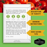 Survival Garden Seeds Ace 55-VF tomato seed packet with tomato images on a green background
