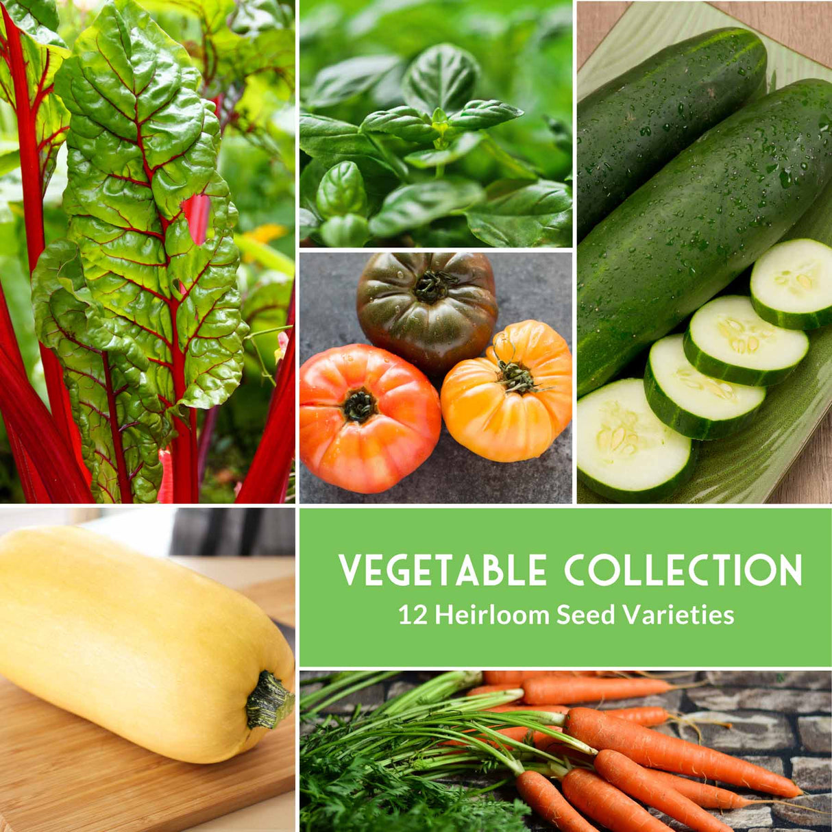 Collage of various vegetables with a 'Vegetable Collection' text overlay.
