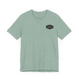 Get Back to Your Roots, Plant Native Tee - shirt front with Survival Garden seeds logo - Heather Dusty Blue