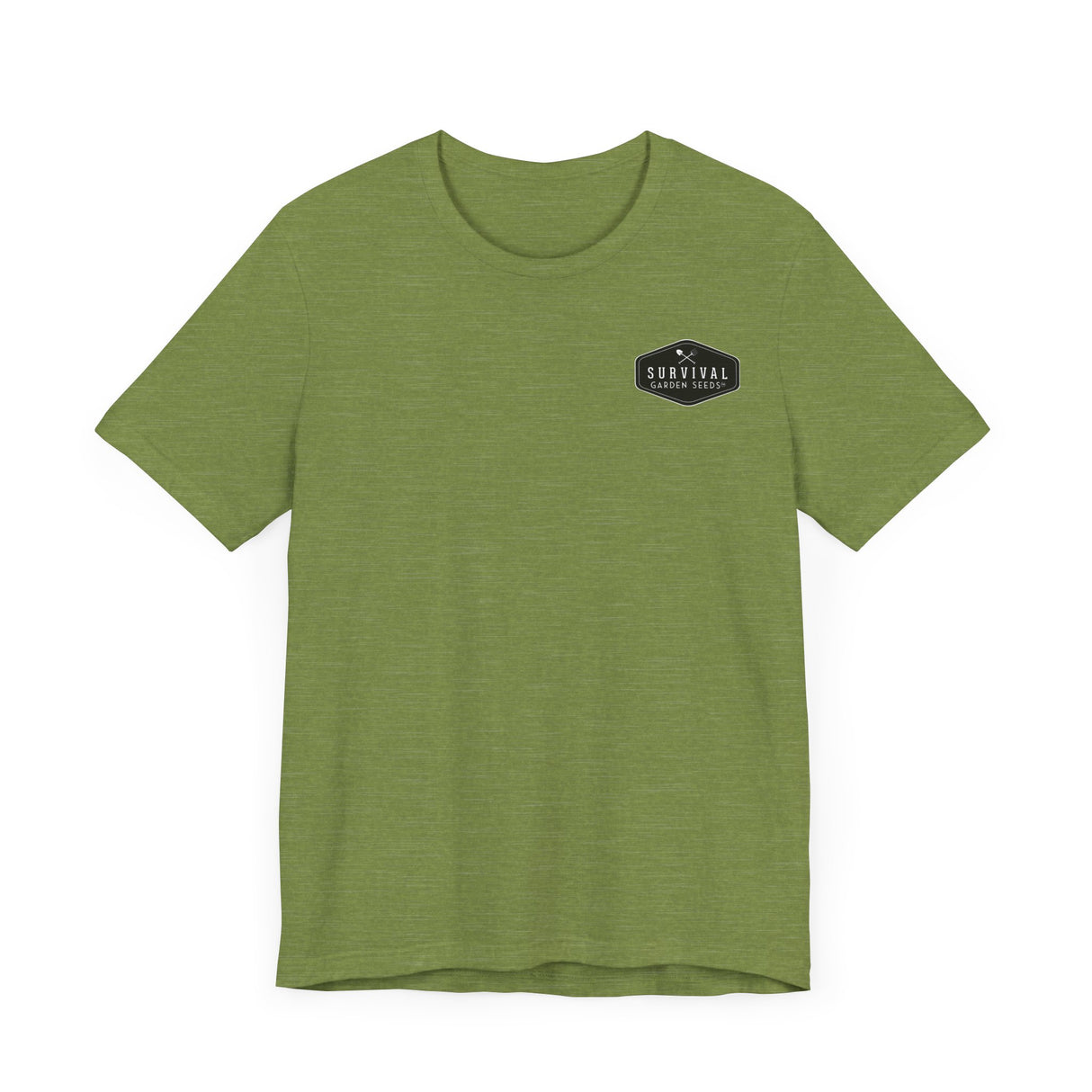 Get Back to Your Roots, Plant Native Tee - shirt front with Survival Garden Seeds logo - Heather Green