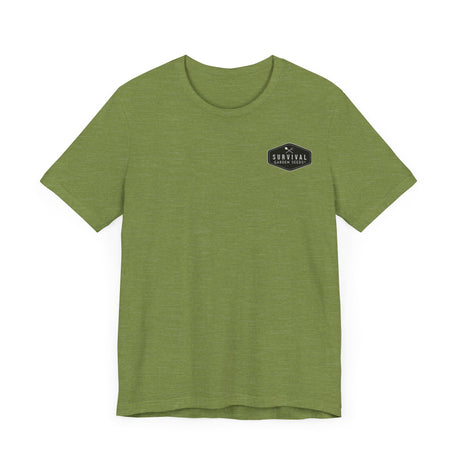 Get Back to Your Roots, Plant Native Tee - shirt front with Survival Garden Seeds logo - Heather Green