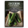 Zucchini Black Beauty seed packet withSurvival Garden Seeds branding