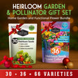 Heirloom garden and pollinator gift set with two seed packets on a wooden surface.