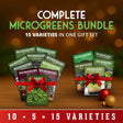 Complete microgreens bundle with 15 varieties on a wooden surface.