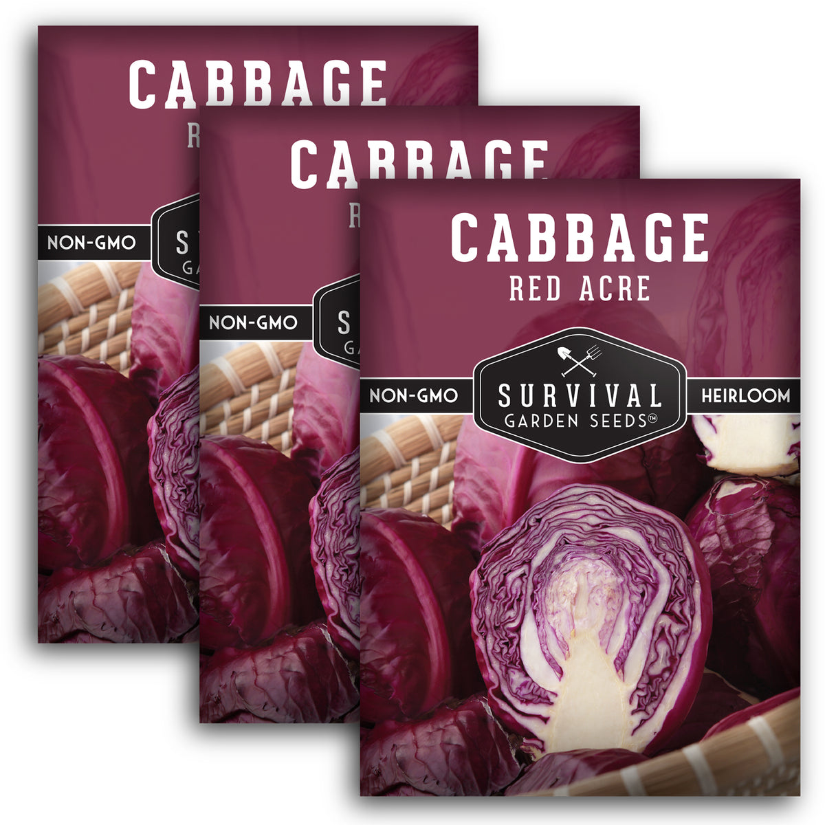 3 packets of Red Acre Cabbage Seeds