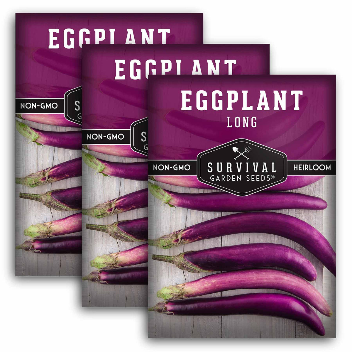 3 packets of Long Eggplant seeds