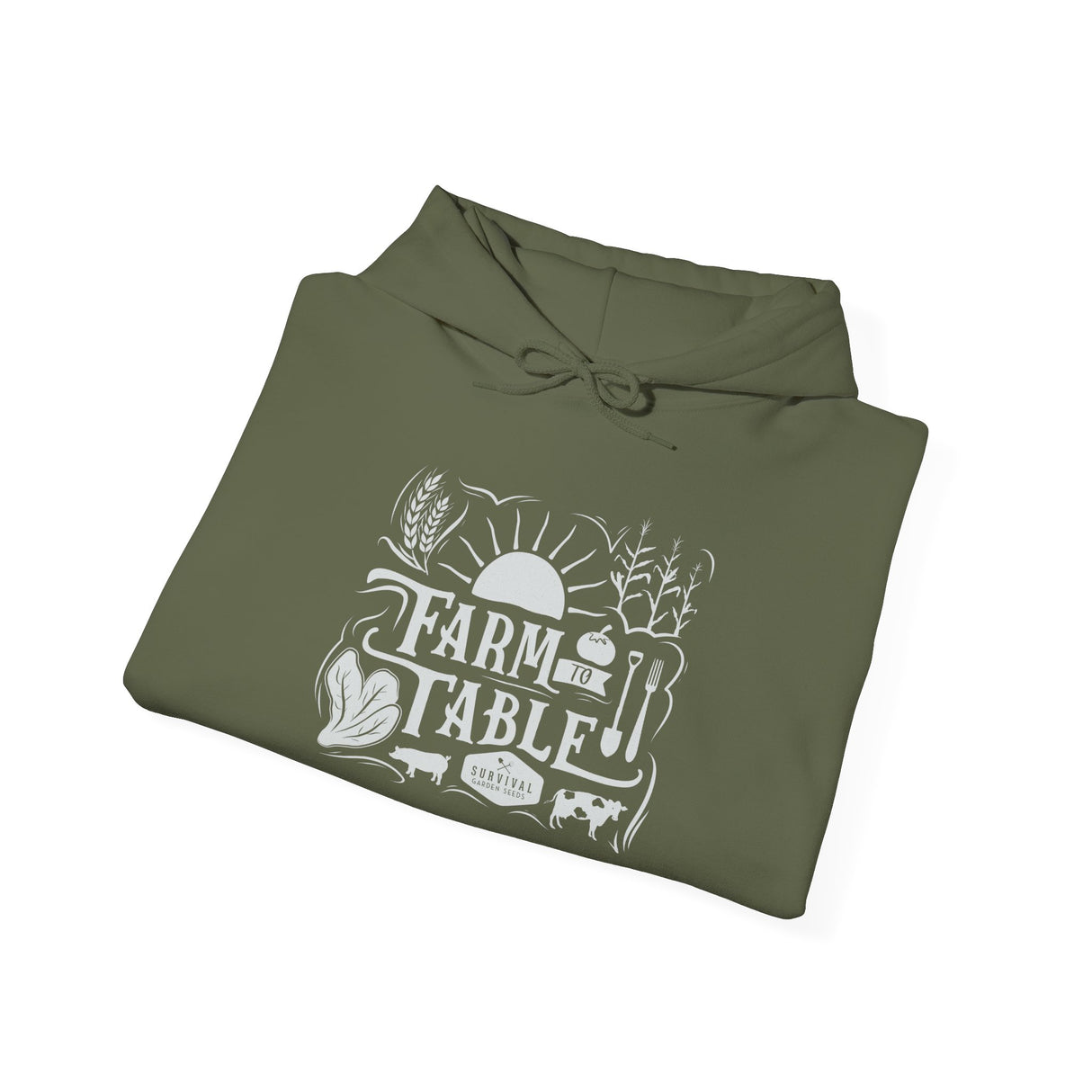 Farm to Table Unisex Hoodie - folded - Military Green