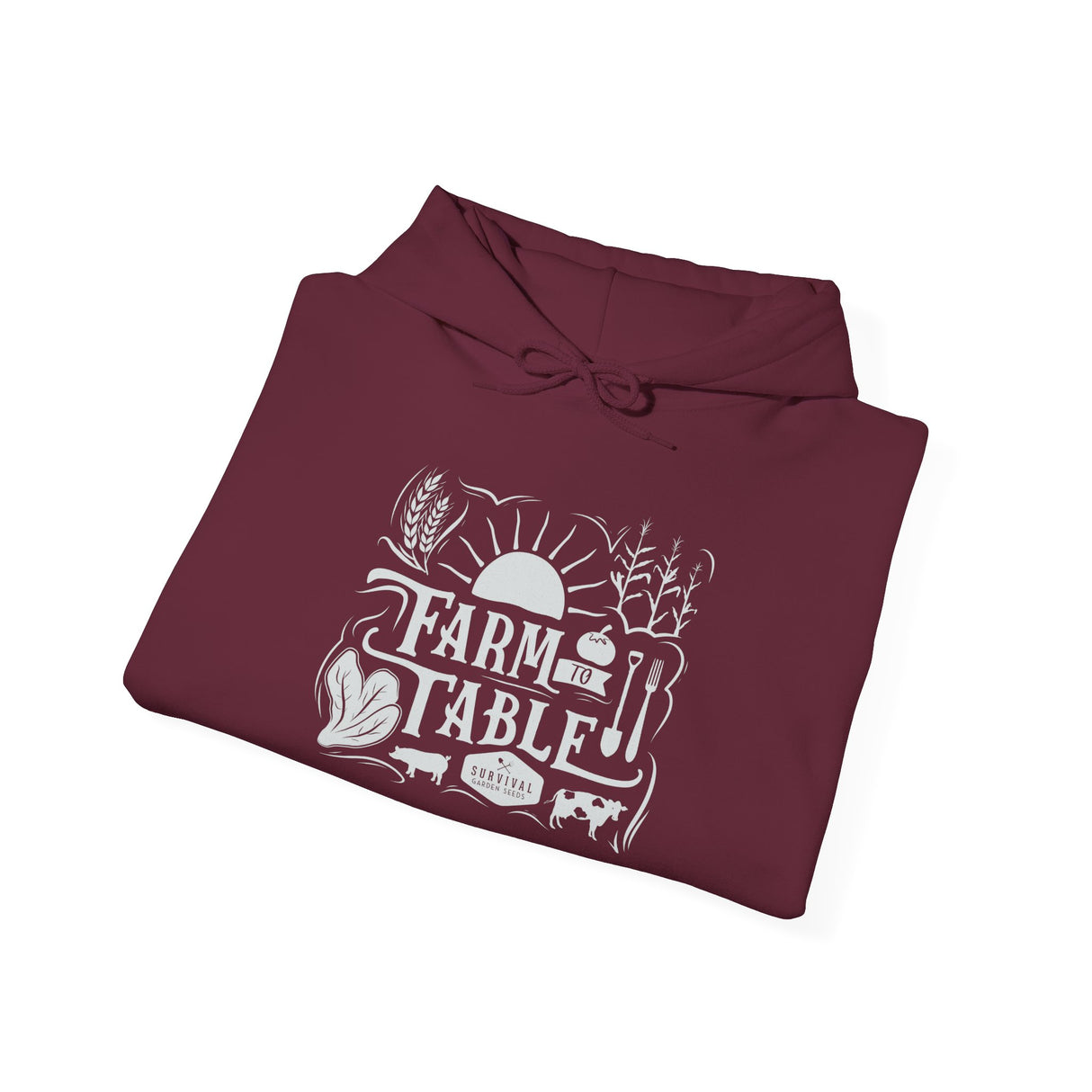 Farm to Table Unisex Hoodie - folded - Maroon